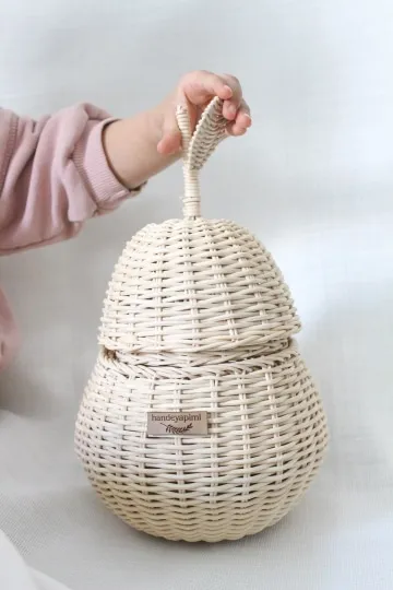 Handcrafted Rattan Pear Basket - Natural Nursery Decor and Organizer