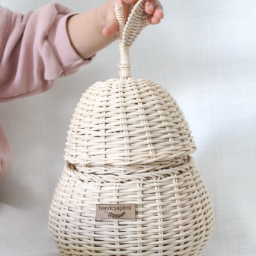 Handcrafted Rattan Pear Basket - Natural Nursery Decor and Organizer